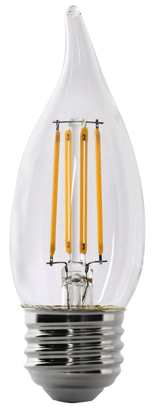 Feit Electric BPEFC40/927CA/FIL/2 LED Bulb, Decorative, Flame Tip Lamp, 40 W Equivalent, E26 Lamp Base, Dimmable, Clear