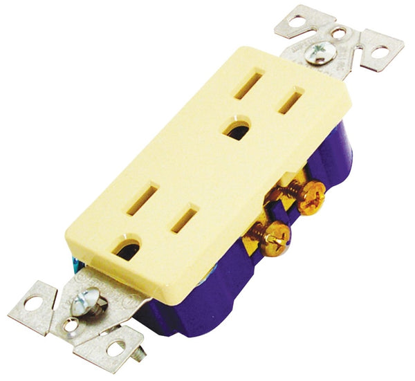 Eaton Wiring Devices 1107V-BOX Duplex Receptacle, 2 -Pole, 15 A, 125 V, Back, Side Wiring, NEMA: 5-15R, Ivory