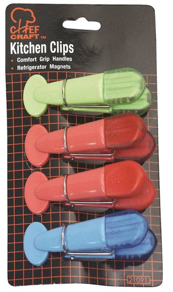CHEF CRAFT 21091 Magnetic Memo Clip Set, 3-1/2 in W, Blue/Green/Purple/Red
