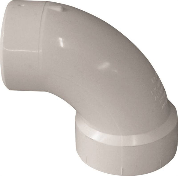 CANPLAS 192451L Sanitary Street Pipe Elbow, 1-1/2 in, Spigot x Hub, 90 deg Angle, PVC, White