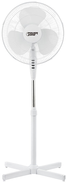 PowerZone FS-40E Oscillating Floor Fan, 120 V, 0.42 A, 90 deg Sweep, 16 in Dia Blade, 3-Blade, Plastic Blade, White