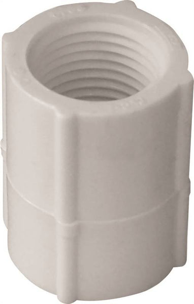 LASCO 430010BC Pipe Coupling, 1 in, FPT, PVC, White, SCH 40 Schedule, 450 psi Pressure