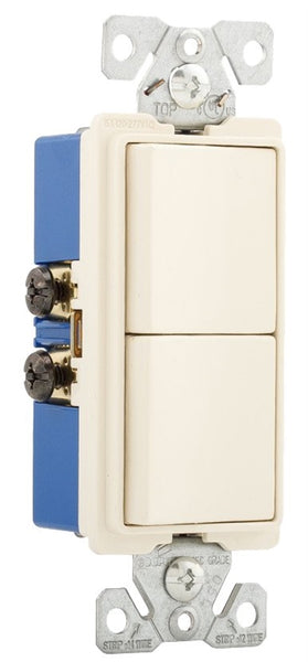 EATON 7728LA-SP Combination Switch, 15 A, 120, 277 VAC, 3-Way, Screw Terminal, Light Almond
