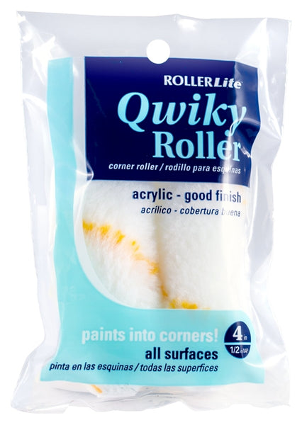 RollerLite Qwiky Roller 4CR050QD Mini Roller Cover Refill, 1/2 in Thick Nap, 4 in L, Acrylic Cover, White