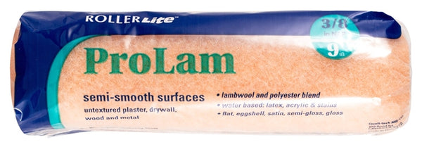RollerLite ProLam 9KL038 Roller Cover, 3/8 in Thick Nap, 9 in L, Acrylic/Polyester/Wool Cover