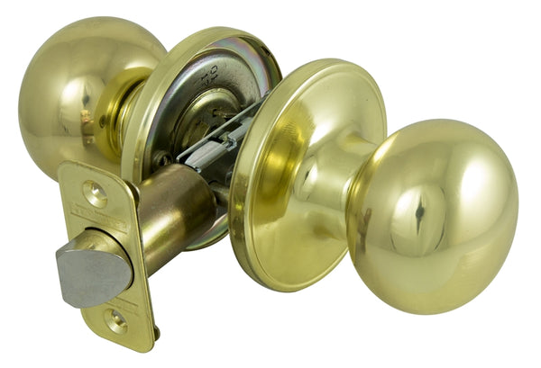 ProSource T9730BRA4V Knob Lockset, Knob Handle, Metal, Polished Brass, 2-3/8 to 2-3/4 in Backset, 44 x 57 mm Strike