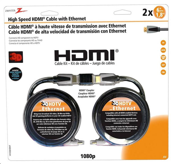 Zenith VH1006HDKIT HDMI Cable Kit, Black Sheath, 6 ft L