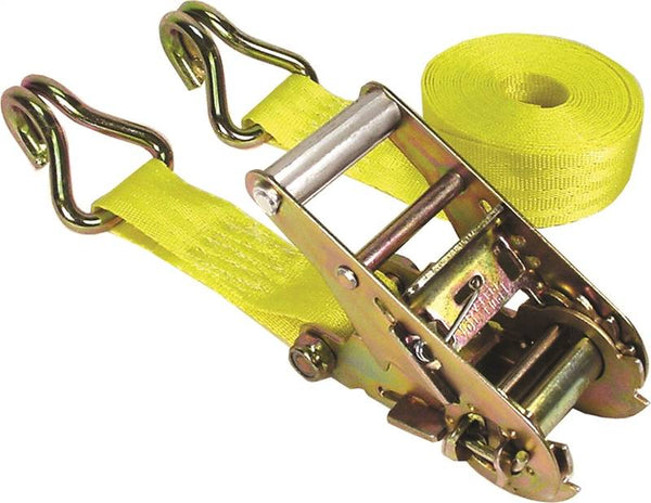 KEEPER 05519 Tie-Down, 1-3/4 in W, 15 ft L, Polyester, Yellow, 1666 lb, J-Hook End Fitting