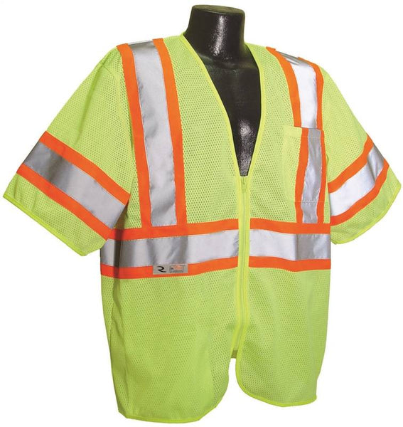 RADWEAR SV22-3ZGM-XL Economical Safety Vest, XL, Polyester, Green/Silver, Zipper Closure