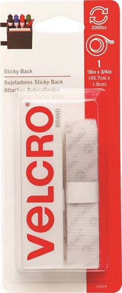 VELCRO Brand 90079 Fastener, 3/4 in W, 18 in L, Nylon, White, Rubber Adhesive