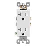 Leviton R52-T5825-00W Duplex Receptacle, 1 -Pole, 20 A, 125 V, Side Wiring, NEMA: 5-20R, White