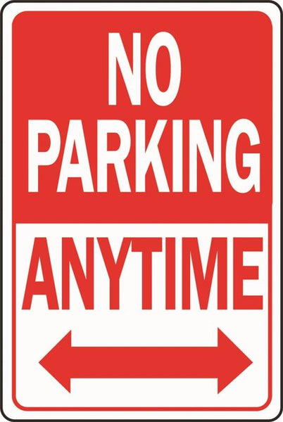 HY-KO HW-1 Parking Sign, Rectangular, NO PARKING ANYTIME, Red/White Legend, Red/White Background, Aluminum