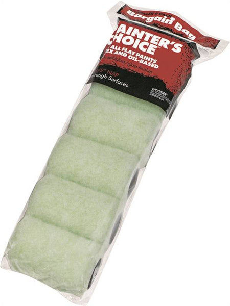 WOOSTER R271-4 Trim Roller Cover, 1/2 in Thick Nap, 4 in L, Fabric Cover, Mint Green