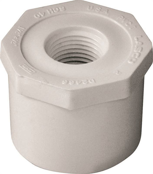 LASCO 438209BC Reducing Bushing, 1-1/2 x 1/2 in, Spigot x FIP, PVC, SCH 40 Schedule