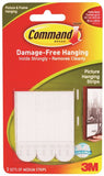 Command 17201 Picture Hanging Strip, 3/64 in Thick, Paper Backing, White, 3 lb