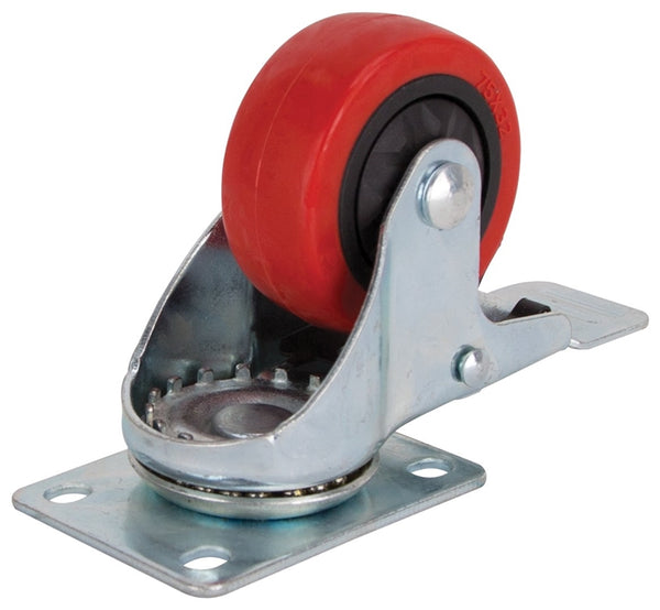 ProSource JC-386-G Swivel Caster with Brake, 3 in Dia Wheel, 30 mm W Wheel, PU Wheel, Red, 176 lb