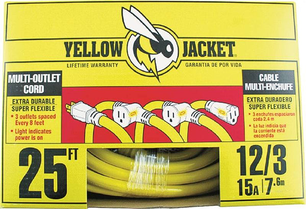 Woods 2830 Power Block Adapter Cord, 12 AWG Cable, 25 ft L, 15 A, 125 V, Yellow