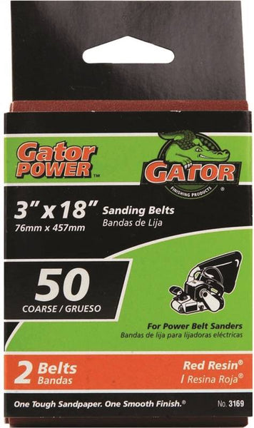 Gator 3169 Sanding Belt, 3 in W, 18 in L, 50 Grit, Coarse, Aluminum Oxide Abrasive