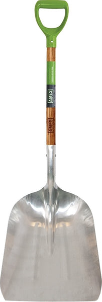AMES 2672100 Scoop Shovel, 15 in W Blade, 11-1/4 in L Blade, Aluminum Blade, Hardwood Handle, D-Shaped Handle