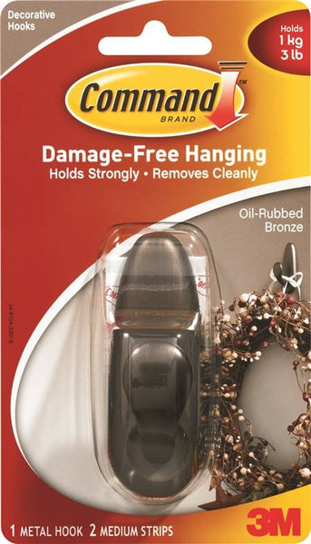 Command Forever Classic Series FC12-ORB Decorative Hook, 11/16 in Opening, 3 lb, 1-Hook, Metal, Oil-Rubbed Bronze