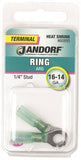 Jandorf 60895 Ring Terminal, 16 to 14 AWG Wire, 1/4 in Stud, Green