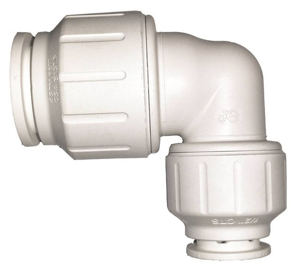 John Guest PEI212820P Reducing Pipe Elbow, 3/4 x 1/2 in, Plastic, White, 160 psi Pressure