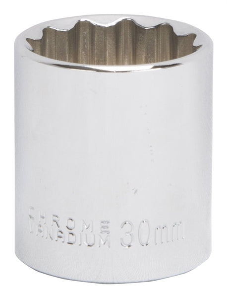 Vulcan MT6534184 Drive Socket, 30 mm Socket, 1/2 in Drive, 12-Point, Chrome Vanadium Steel, Chrome