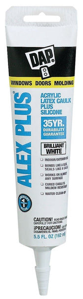 DAP ALEX PLUS 18128 Acrylic Latex Caulk with Silicone, White, -20 to 180 deg F, 5.5 fl-oz Squeeze Tube