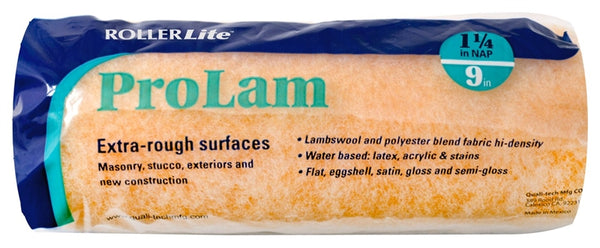 RollerLite ProLam 9KL125 Roller Cover, 1-1/4 in Thick Nap, 9 in L, Acrylic/Polyester/Wool Cover