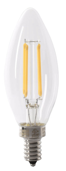 Feit Electric BPCTF40/927CA/FIL/2 LED Bulb, Specialty, Torpedo Tip Lamp, 40 W Equivalent, E12 Lamp Base, Dimmable