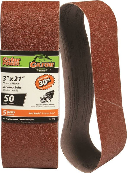 Gator 7012 Sanding Belt, 3 in W, 21 in L, 50 Grit, Coarse, Aluminum Oxide Abrasive