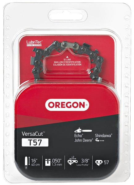 Oregon VersaCut T57 Chainsaw Chain, 16 in L Bar, 0.05 Gauge, 3/8 in TPI/Pitch, 57-Link