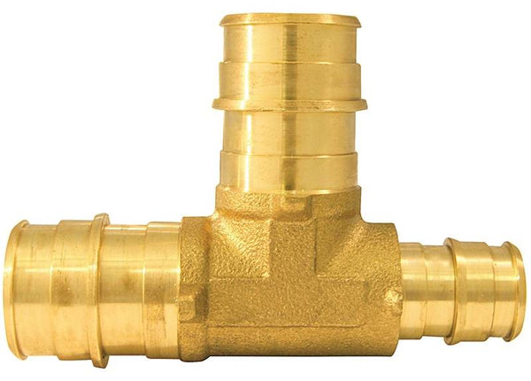 Apollo Valves Expansion Series EPXT341234 Reducing Pipe Tee, 3/4 x 1/2 x 3/4 in, Barb, Brass, 200 psi Pressure