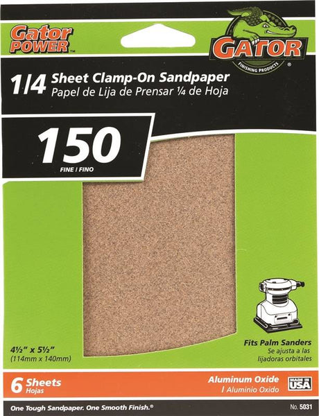 Gator 5031 Sanding Sheet, 4-1/2 in W, 5-1/2 in L, 150 Grit, Fine, Aluminum Oxide Abrasive, Paper Backing