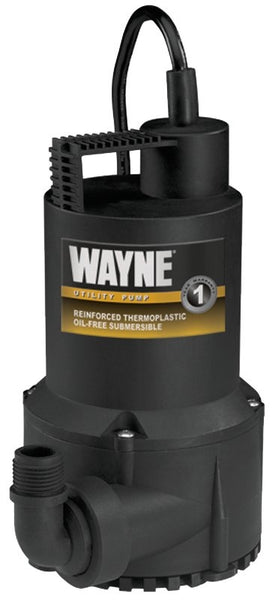 WAYNE RUP160 Portable Submersible Utility Pump, 1-Phase, 2.5 A, 120 V, 0.166 hp, 1-1/4 in Outlet, 3100 gph