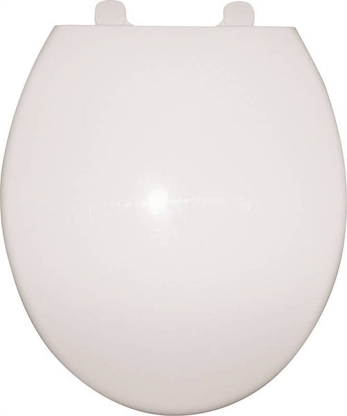 ProSource Q-328-WH Toilet Seat, Round, Polypropylene, White, Plastic Hinge