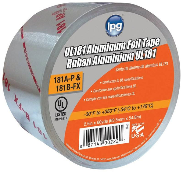 IPG 5010-B Foil Tape with Liner, 60 yd L, 2-1/2 in W, Aluminum Backing