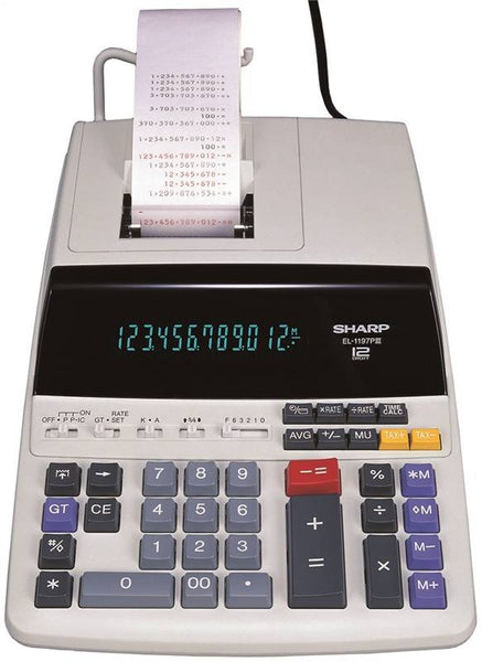 Sharp EL1197PIII Printing Calculator, 12 Display, Fluorescent Display, Off-White