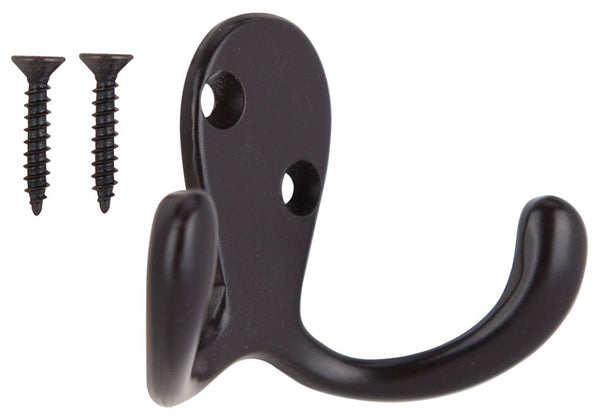 ProSource 23263ORBB3L-PS Coat and Hat Hook, 22 lb, 2-Hook, 7/8 in Opening, Zinc, Oil-Rubbed Bronze