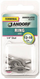 Jandorf 60836 Ring Terminal, 12 to 10 AWG Wire, 1/4 in Stud, Copper Contact