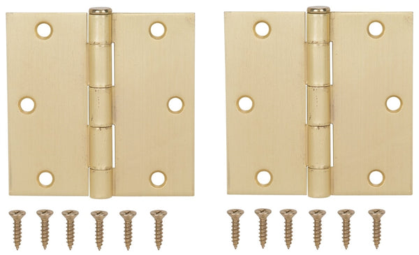 ProSource BH-202SB-PS Square Corner Door Hinge, Steel, Satin Brass, Loose Pin, 180 deg Range of Motion