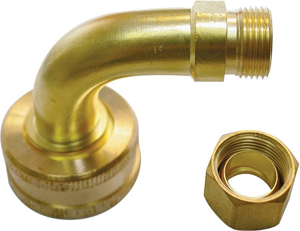 Plumb Pak PP84RB Dishwasher Elbow, 3/8 x 3/4 in, Compression x Garden Hose, Rubbed Brass