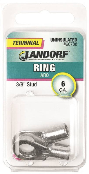 Jandorf 60788 Ring Terminal, 6 AWG Wire, 3/8 in Stud