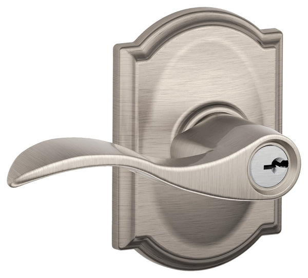 Schlage Accent Series F51A VACC619CAM Entry Lever Lockset, Brass, Satin Nickel