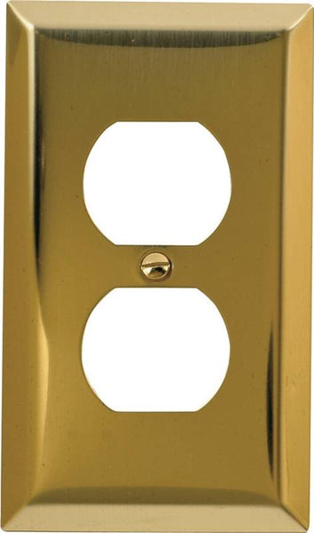 Amerelle 163DBR Receptacle Wallplate, 4-5/16 in L, 2-7/8 in W, 1 -Gang, Steel, Polished Brass