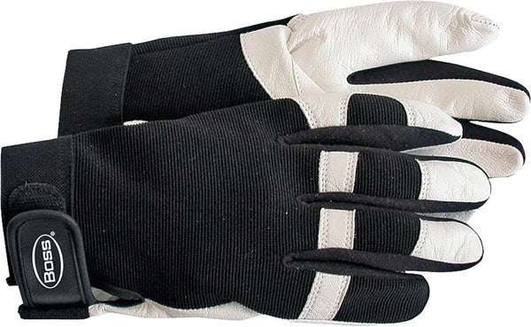 BOSS 4047L Medium-Duty Protective Gloves, L, Wing Thumb, Elastic Cuff, Goatskin Leather, White