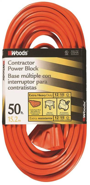 CCI 0819 Extension Cord, 12 AWG Cable, 50 ft L, 15 A, 125 V, Orange