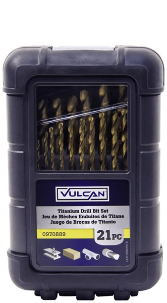 Vulcan 211990OR Drill Bit Set, 21-Piece, High Speed Steel/Titanium Nitride, Bright Yellow