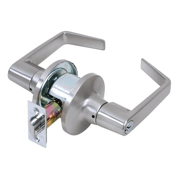 Tell Manufacturing CL100619 Storeroom Lever, Steel, Satin Chrome, 2-3/8 x 2-3/4 in Backset, 1-3/8 to 2 in Thick Door