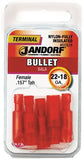 Jandorf 60924 Bullet Terminal, 600 V, 22 to 18 AWG Wire, Nylon Insulation, Copper Contact, Red